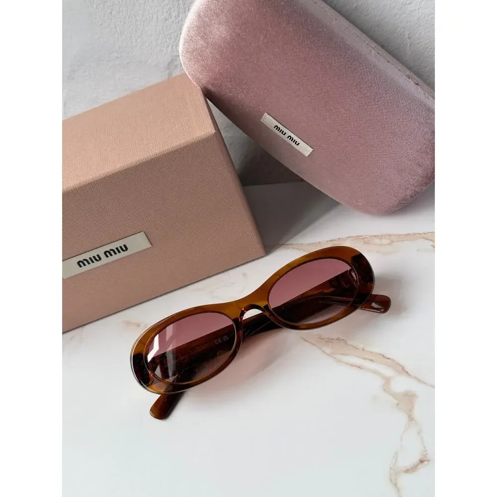 NEW Miu Miu MU06ZS Brown Oval Sunglasses